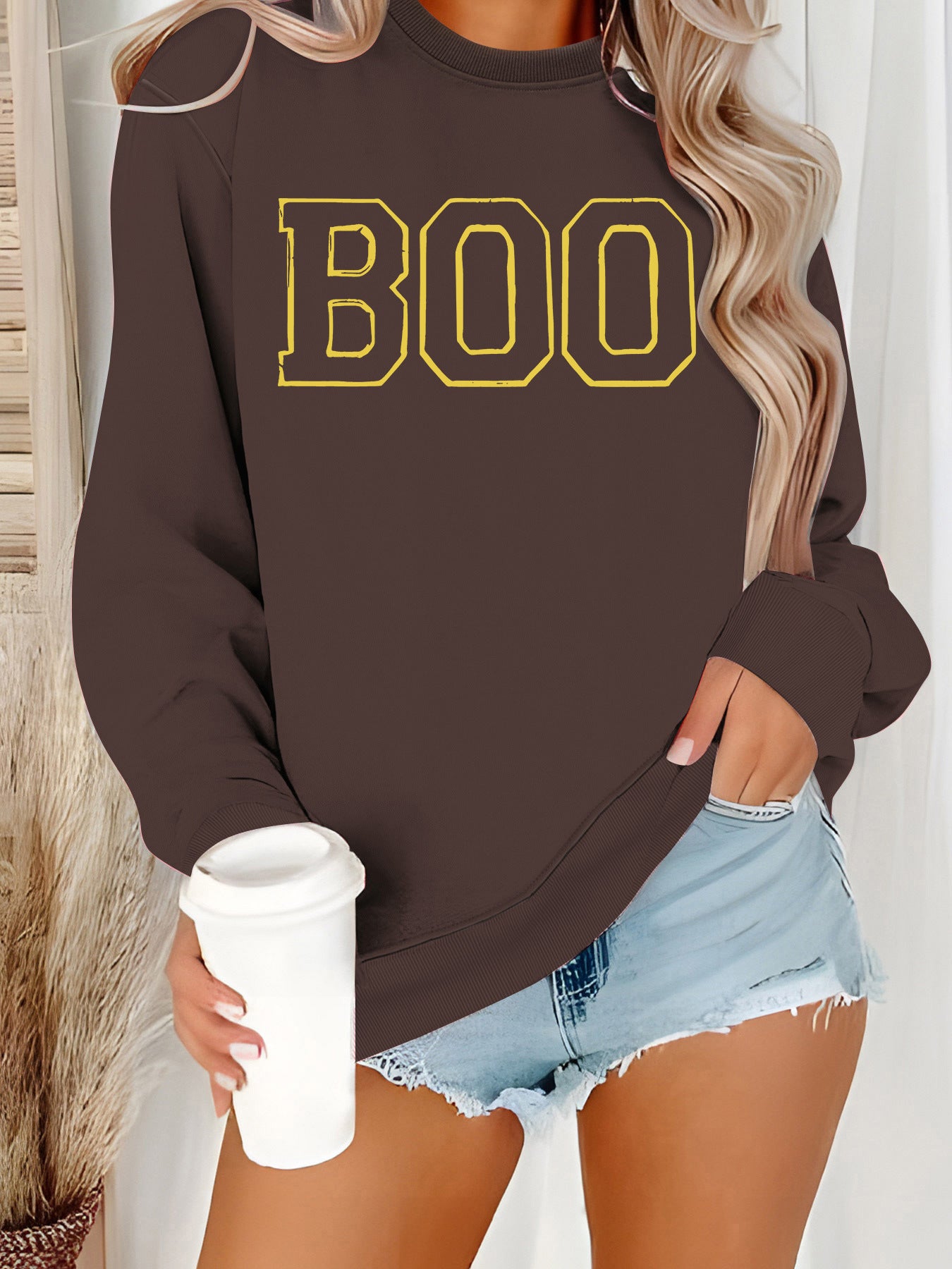 Round neck sweatshirt women Halloween horror elements