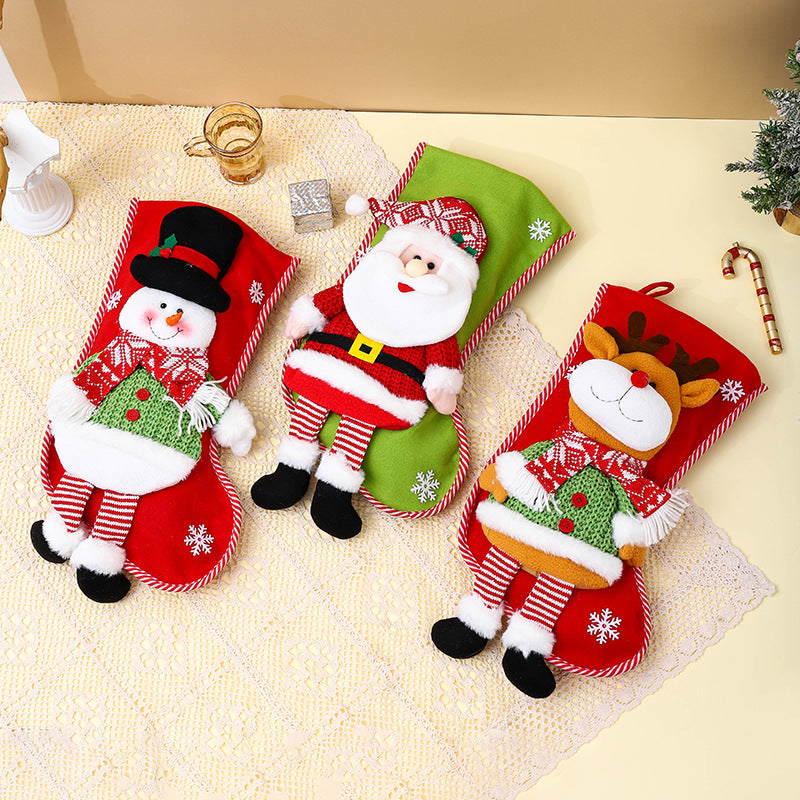 Christmas Decorations Cartoon Color 3D Santa Claus Long Legs Christmas Socks Christmas Gift Bag Pendant