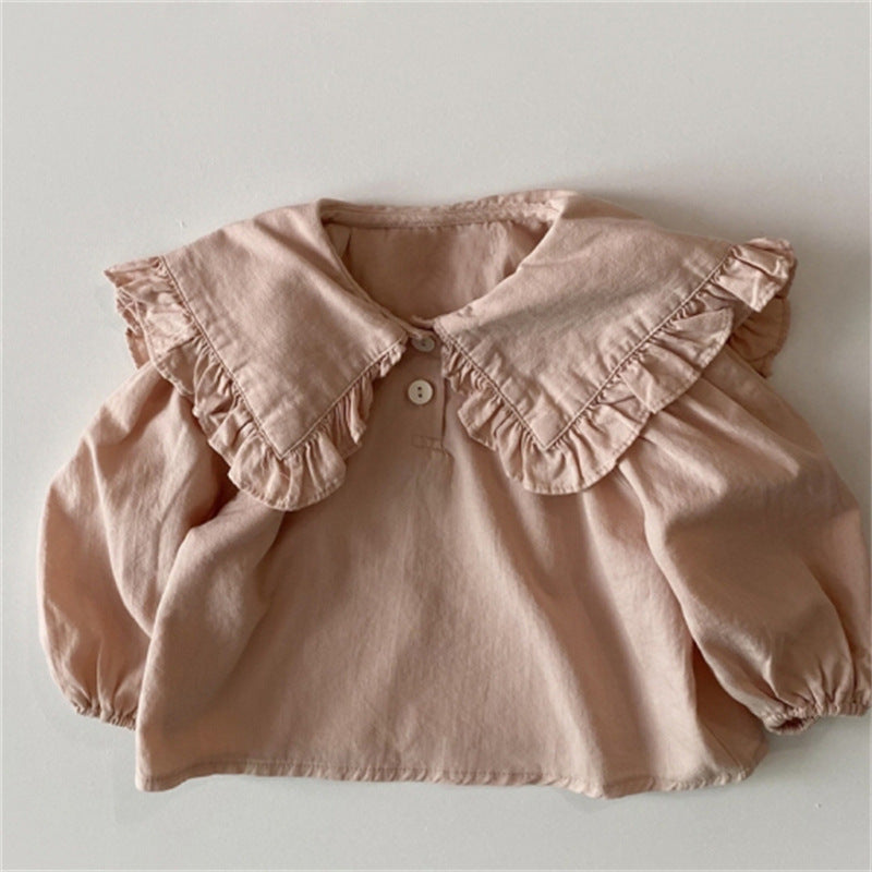 Girl baby lace lapel base long sleeved casual shirt