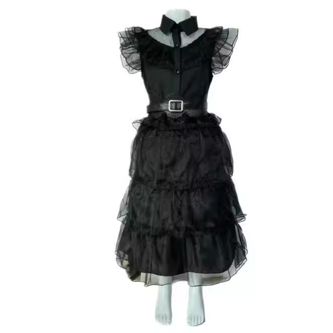 Wednesday Addams Halloween Black Dress Cosplay Costume