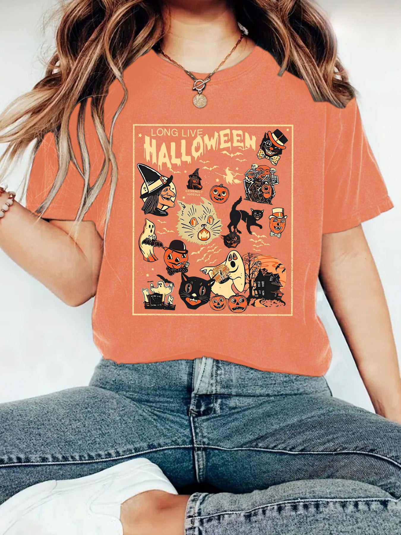 HALLOWEEN Pattern Round Neck Short Sleeve