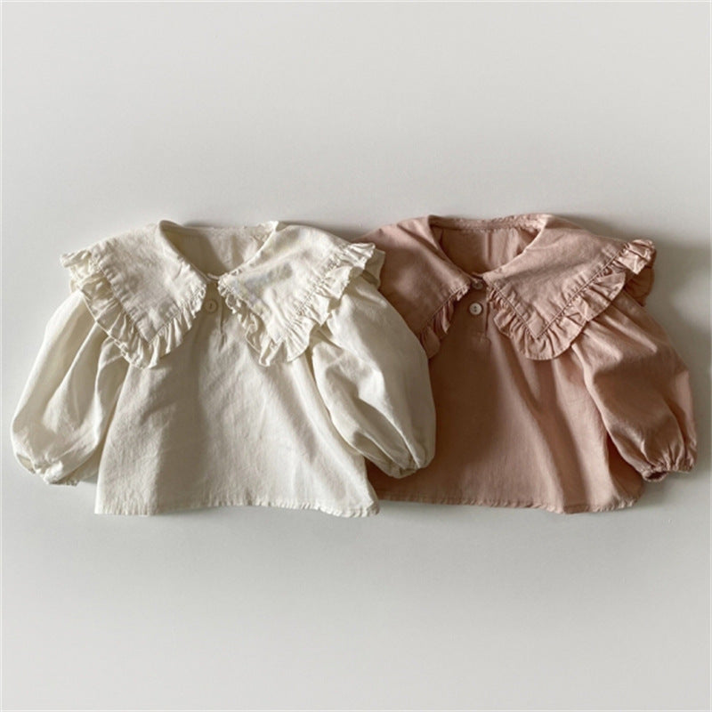 Girl baby lace lapel base long sleeved casual shirt