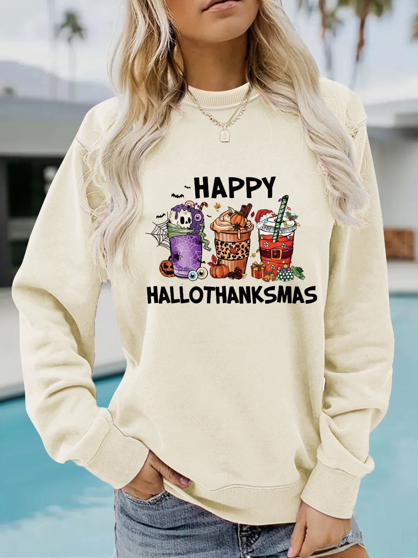Long sleeved round neck happy Halloween