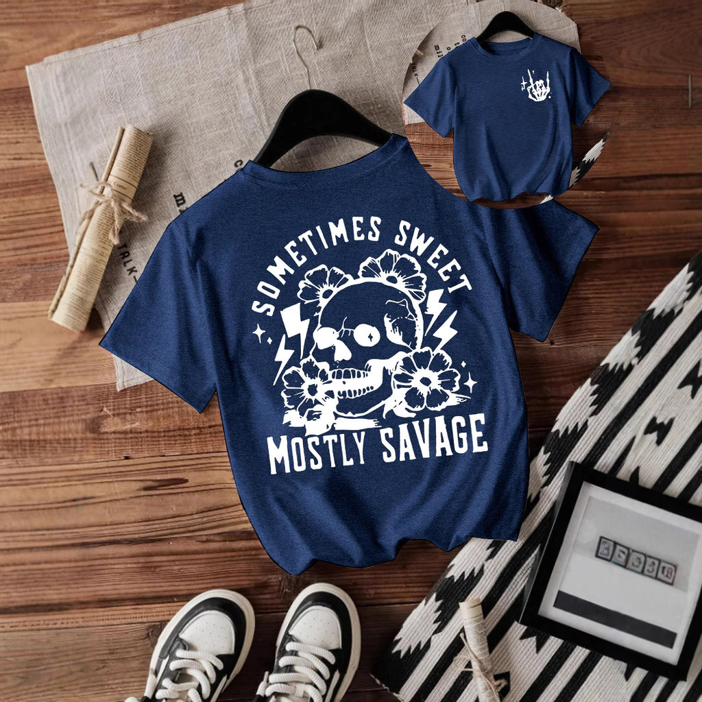 T-shirt women Halloween skull round neck