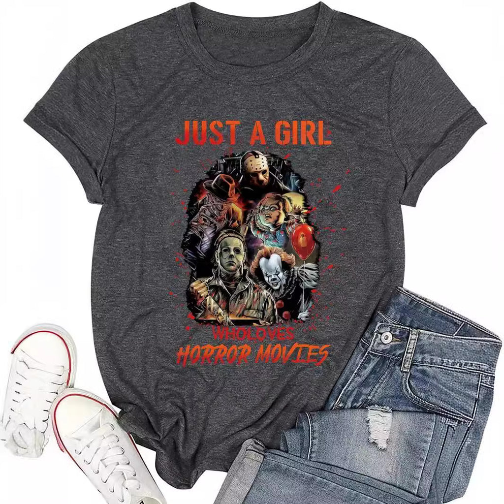 Halloween pattern round neck short sleeved shirt