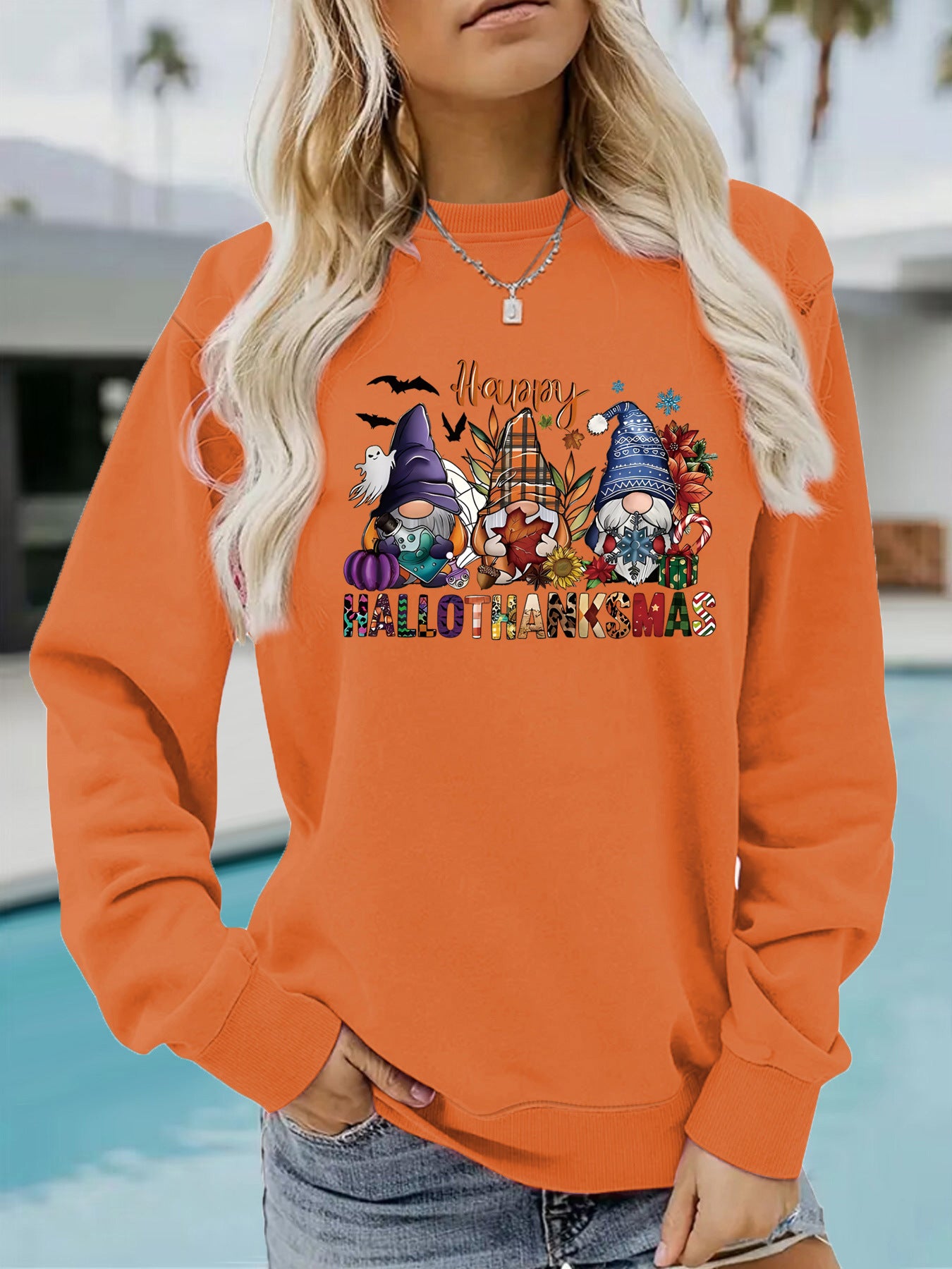 Long sleeved round neck happy Halloween