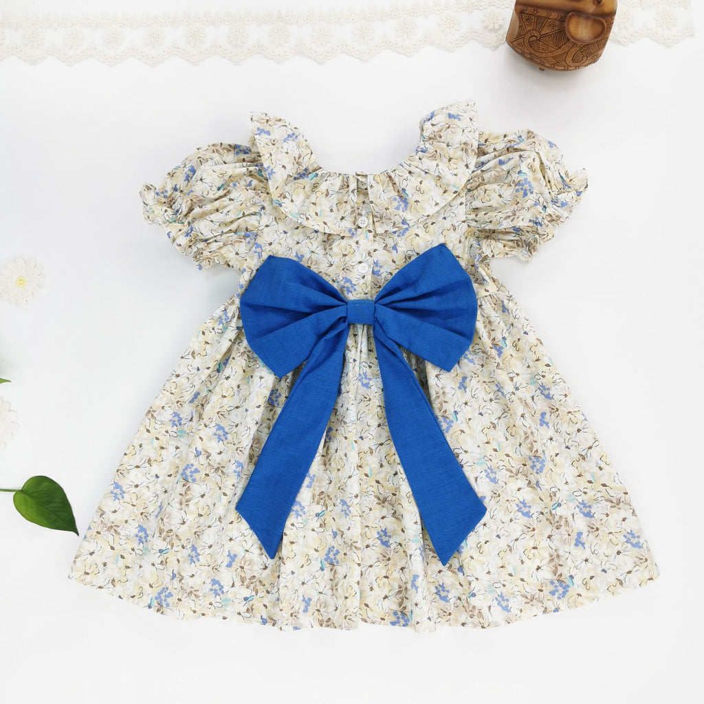 Butterfly knot bubble sleeves sweet floral princess dress
