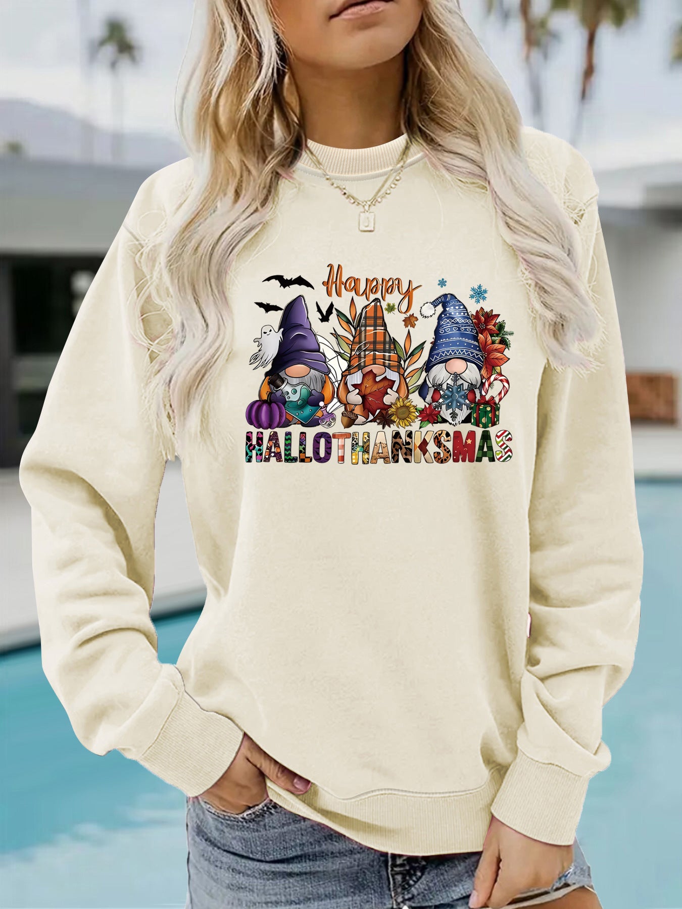 Long sleeved round neck happy Halloween