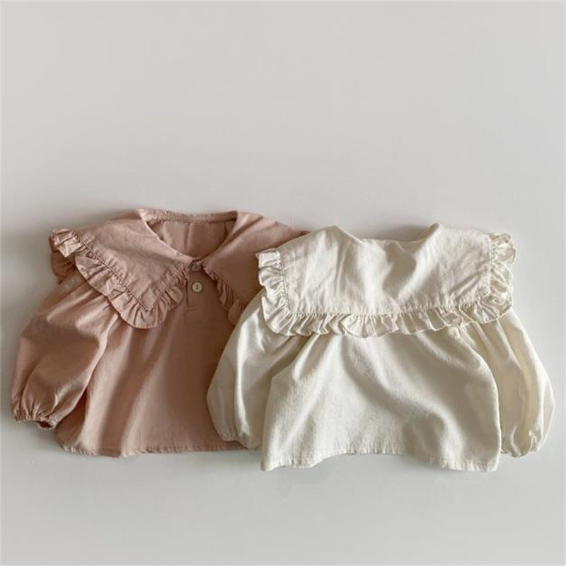 Girl baby lace lapel base long sleeved casual shirt