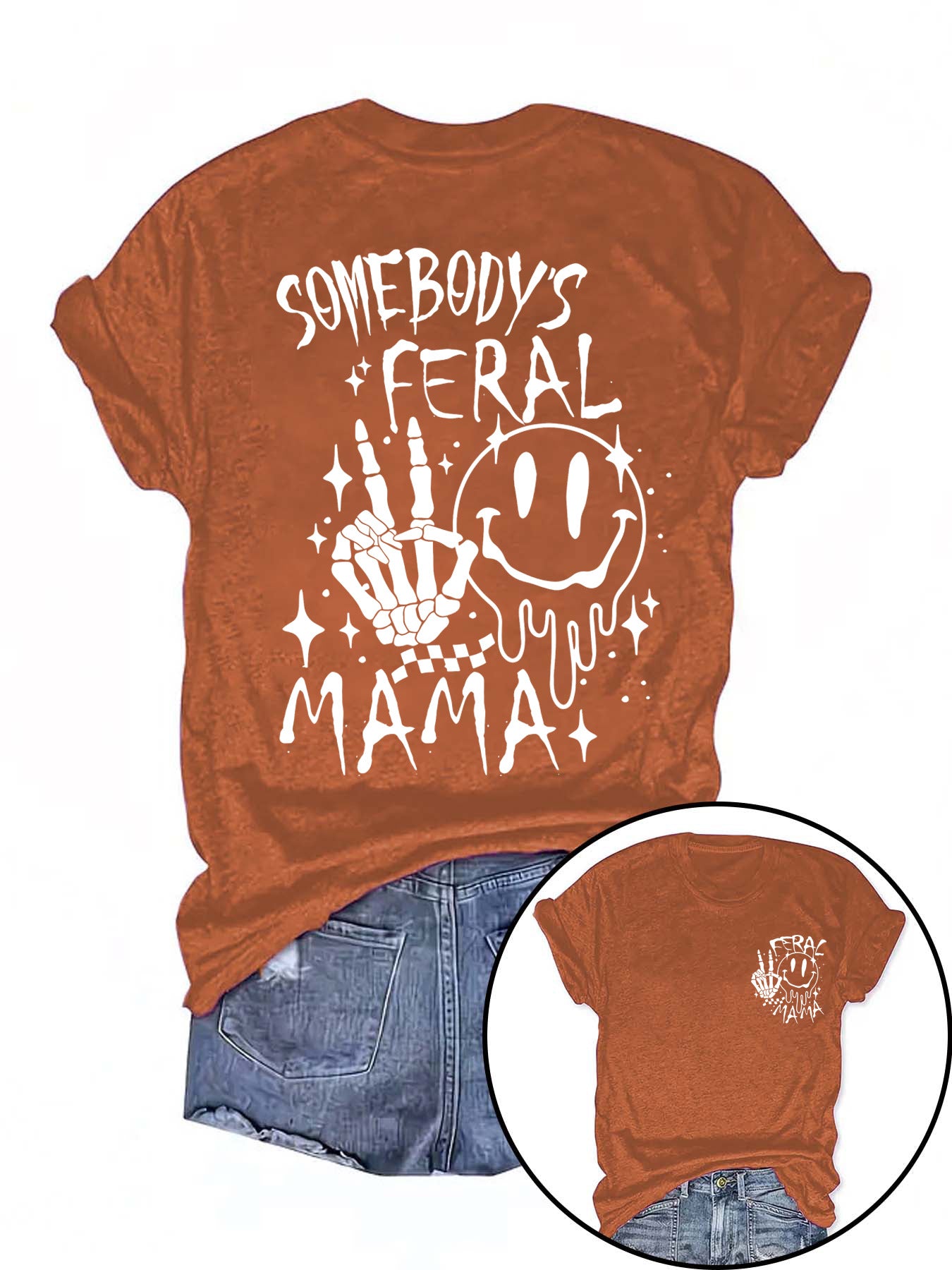 Halloween pattern round neck short sleeved shirt