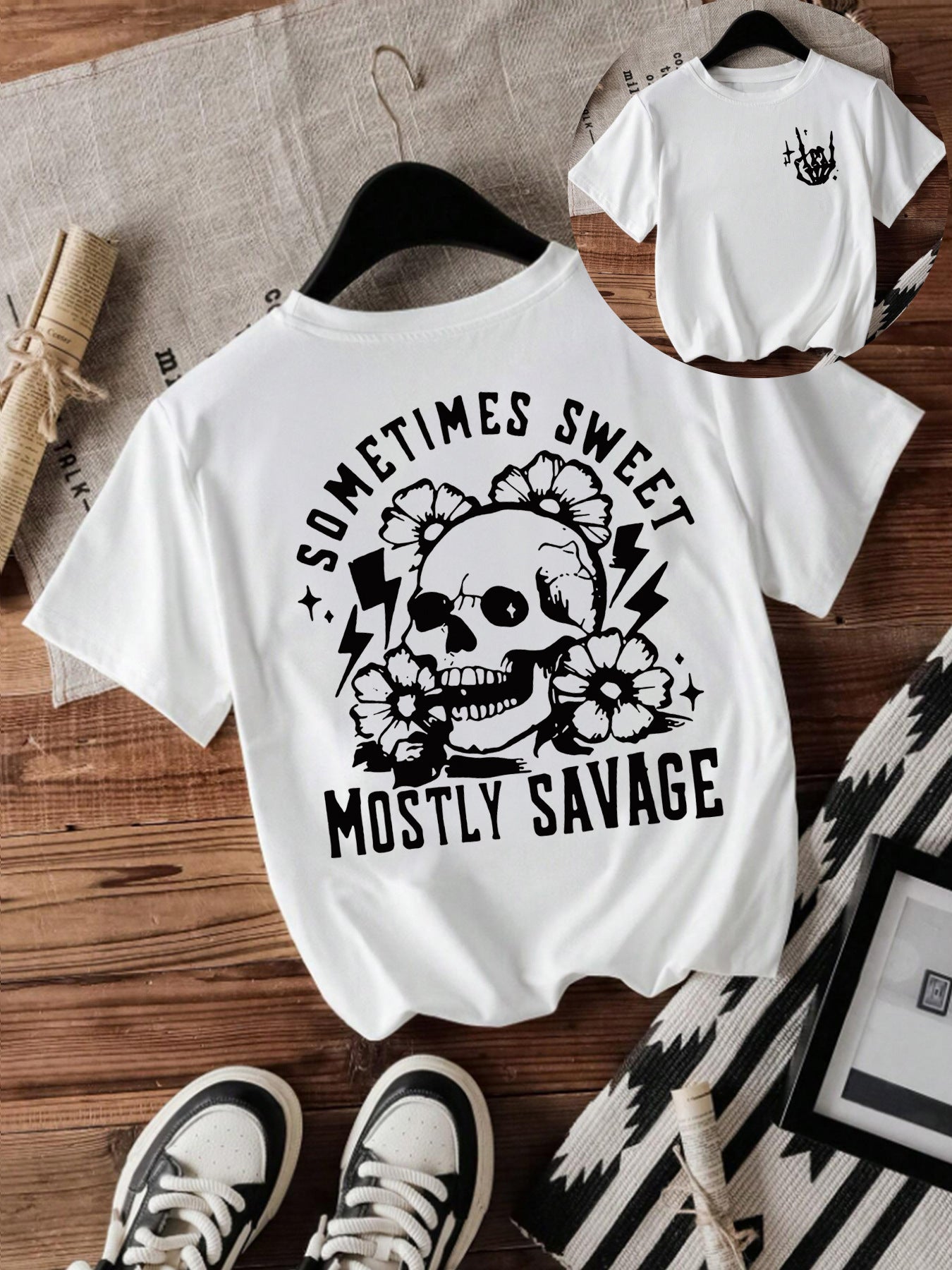 T-shirt women Halloween skull round neck