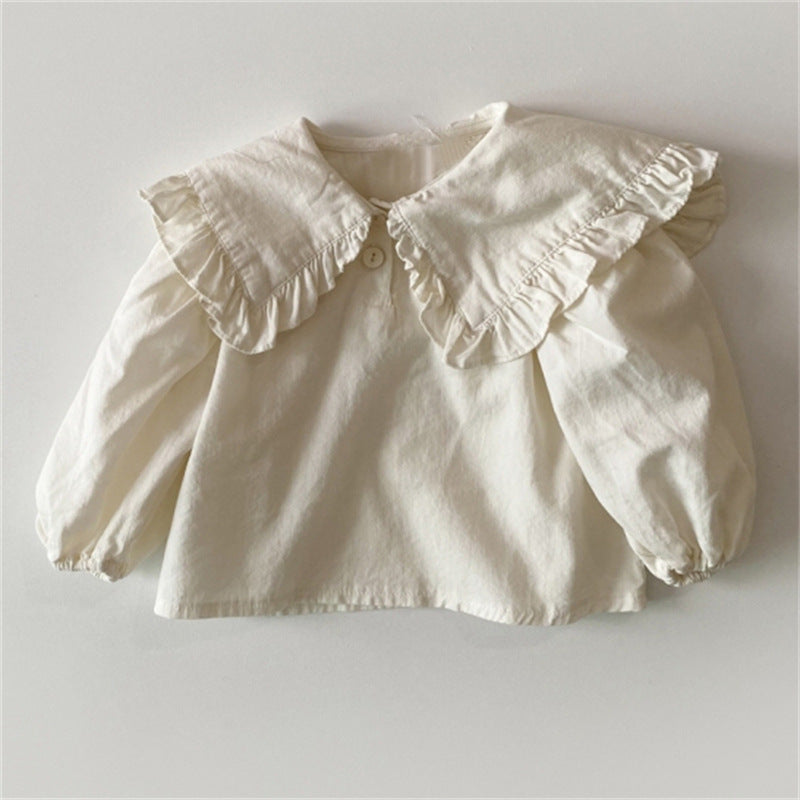 Girl baby lace lapel base long sleeved casual shirt