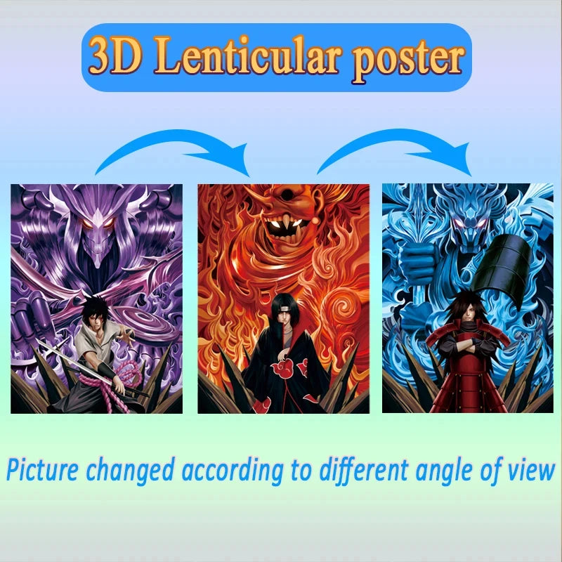 Anime Naruto Poster Sasuke/Itachi/Madara 3D Moving Poster Wall Art Birthday Gift 3D Lenticular Poster Wall Art Home Decor