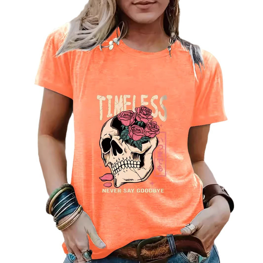 Halloween pattern round neck short sleeved shirt