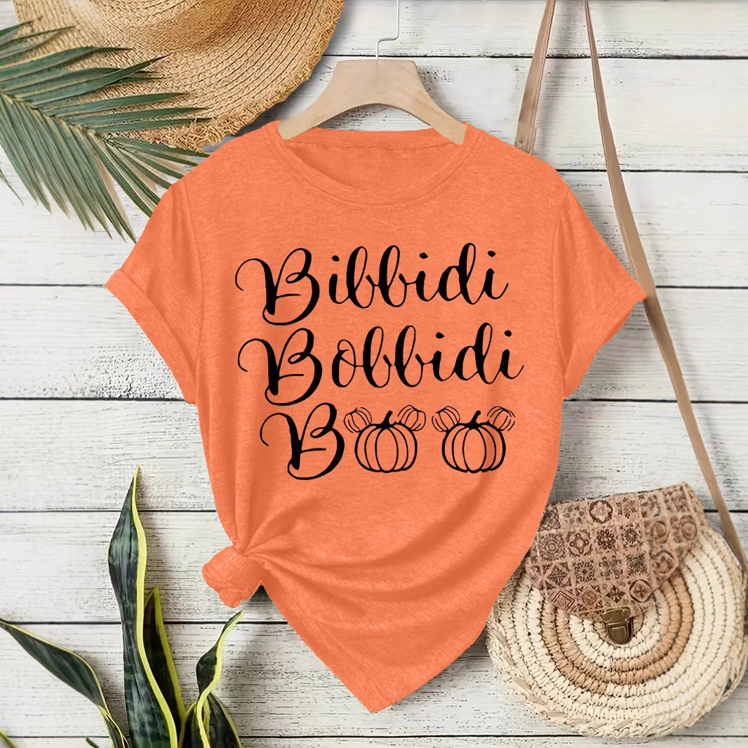 Halloween horror element printed loose T-shirt