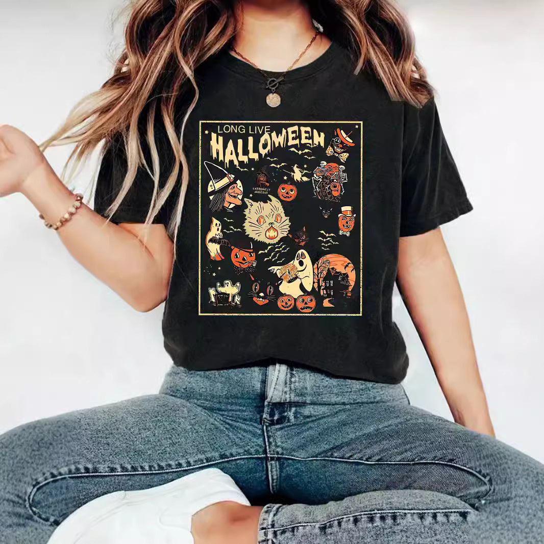 HALLOWEEN Pattern Round Neck Short Sleeve