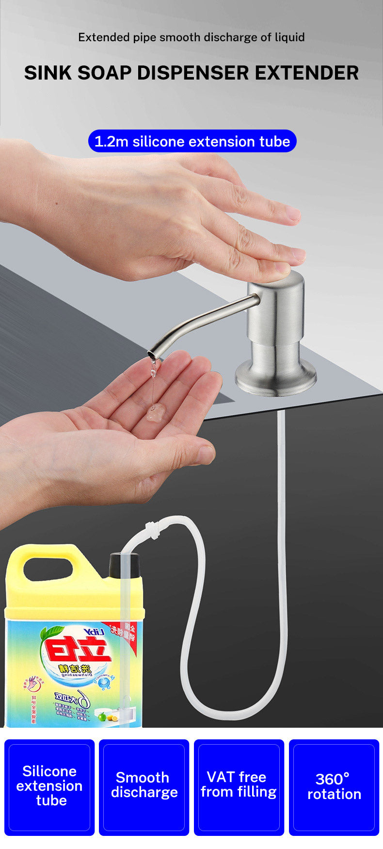Kitchen Sink Liquid Soap Dispenser Pump Stainless Steel  Liquid Soap Bottle Sink Mount Hand Pressure Soap Dispenser Bottle