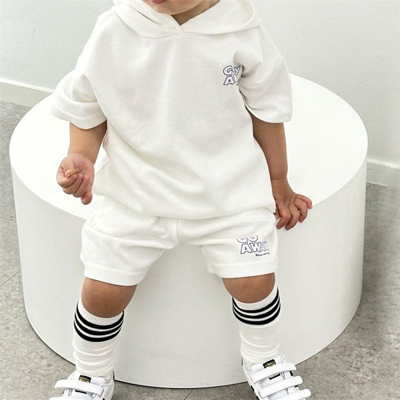 Hooded letter loose shorts casual two-piece set