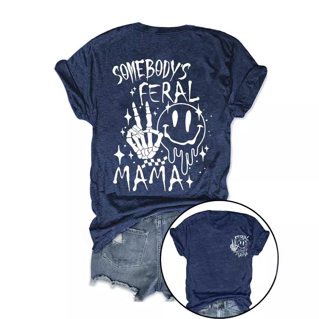 Halloween pattern round neck short sleeved shirt