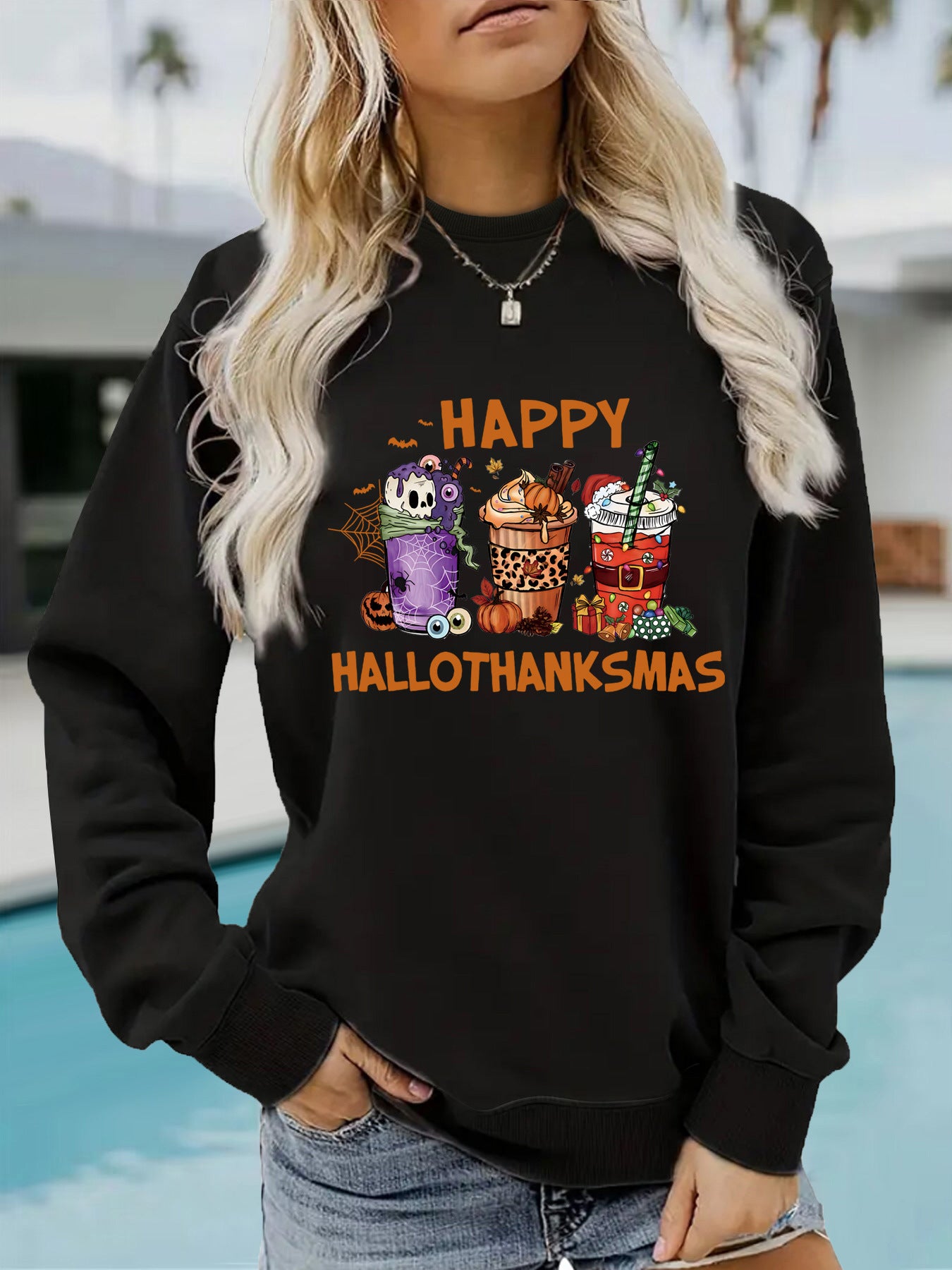 Long sleeved round neck happy Halloween