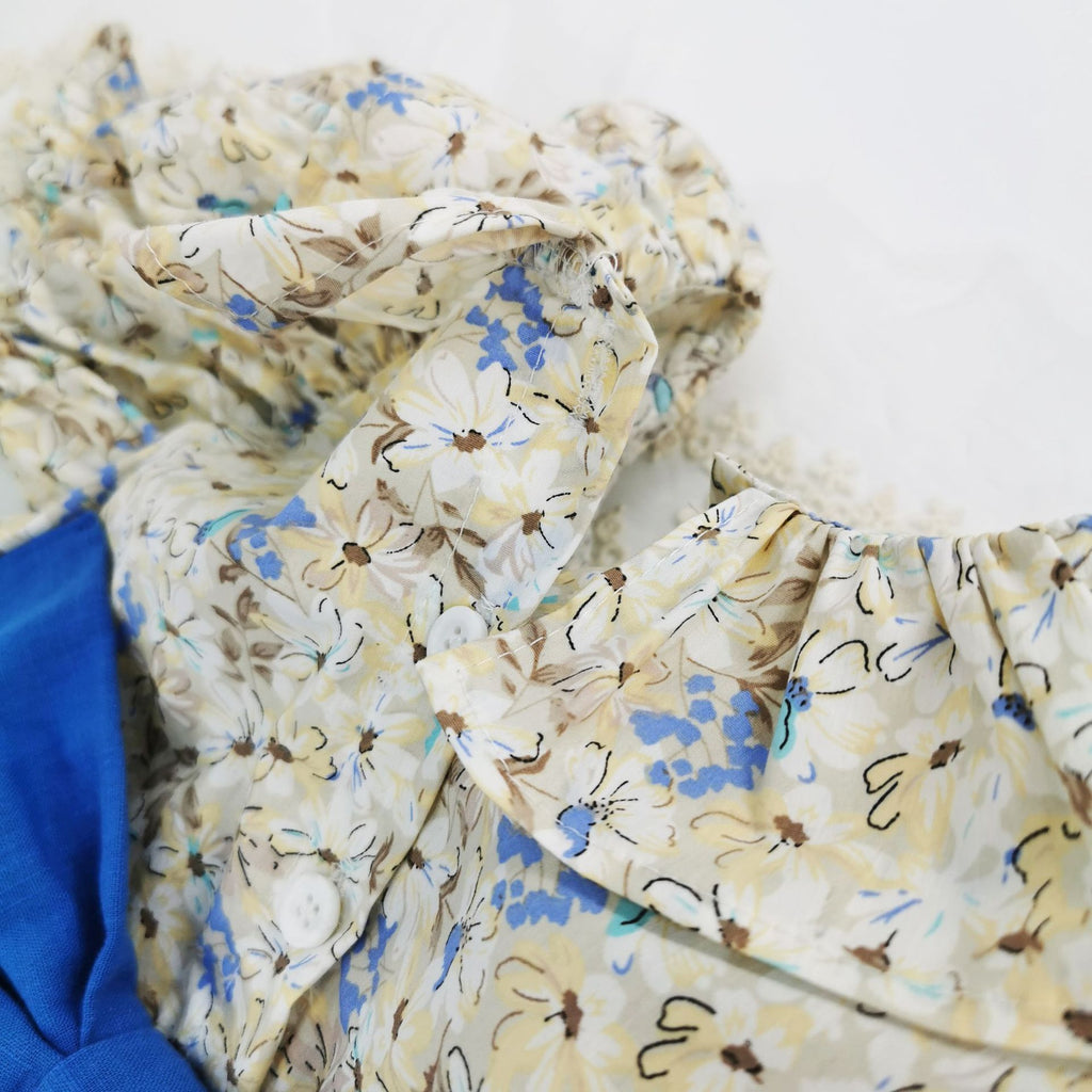 Butterfly knot bubble sleeves sweet floral princess dress