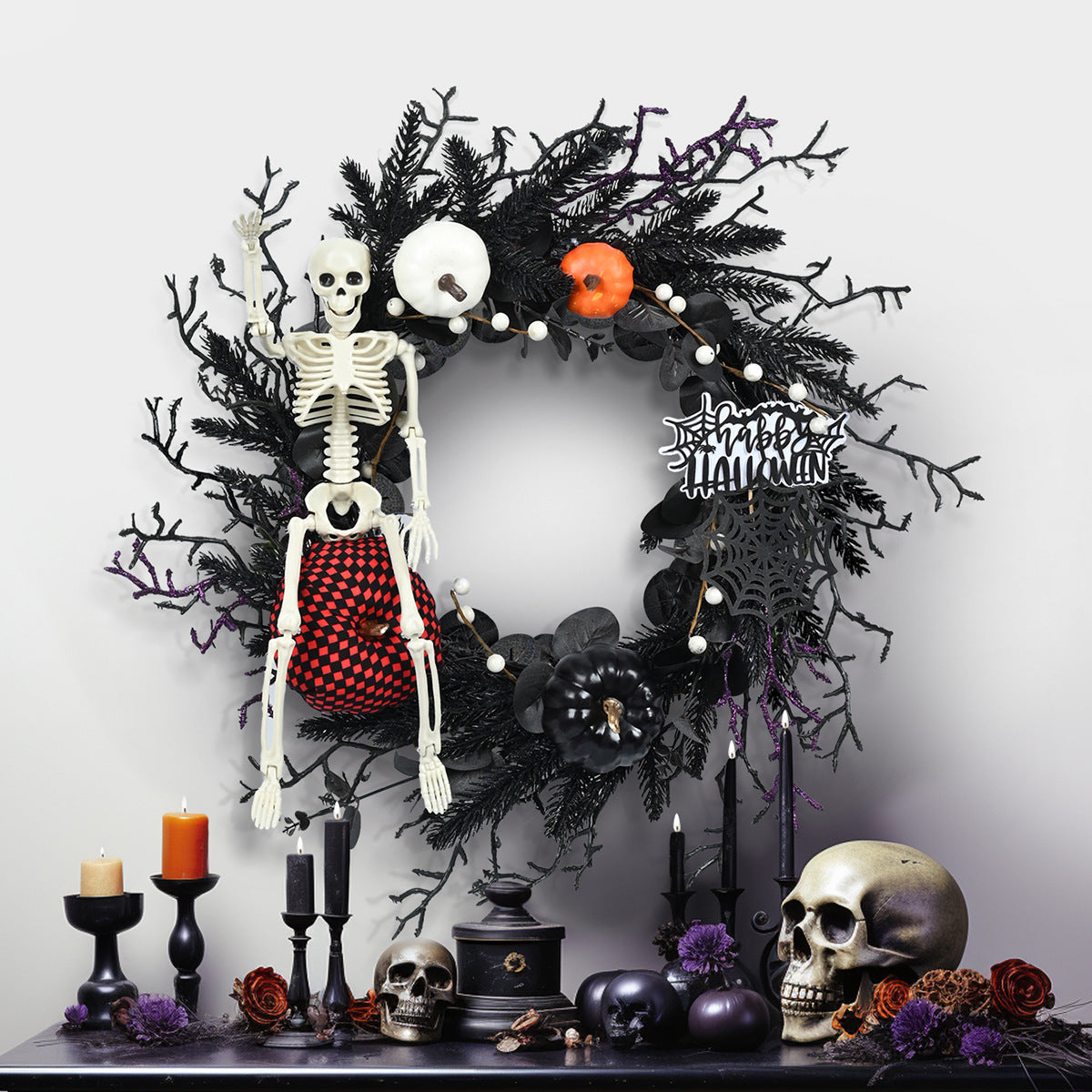 Halloween Decoration Vine Ring Pumpkin Skull Dry Branches Halloween Party Hanging Decorations Halloween Wreath