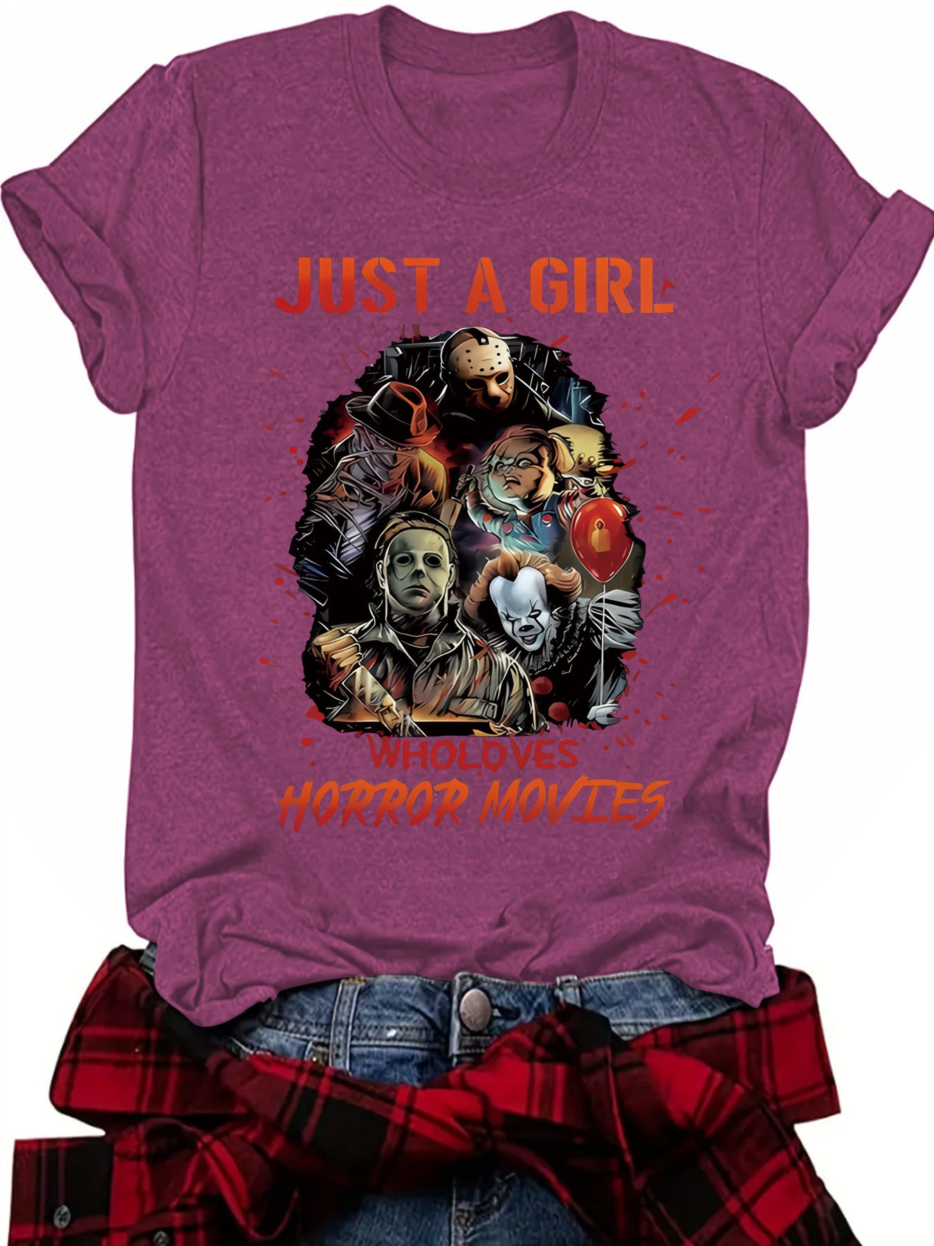 Halloween pattern round neck short sleeved shirt
