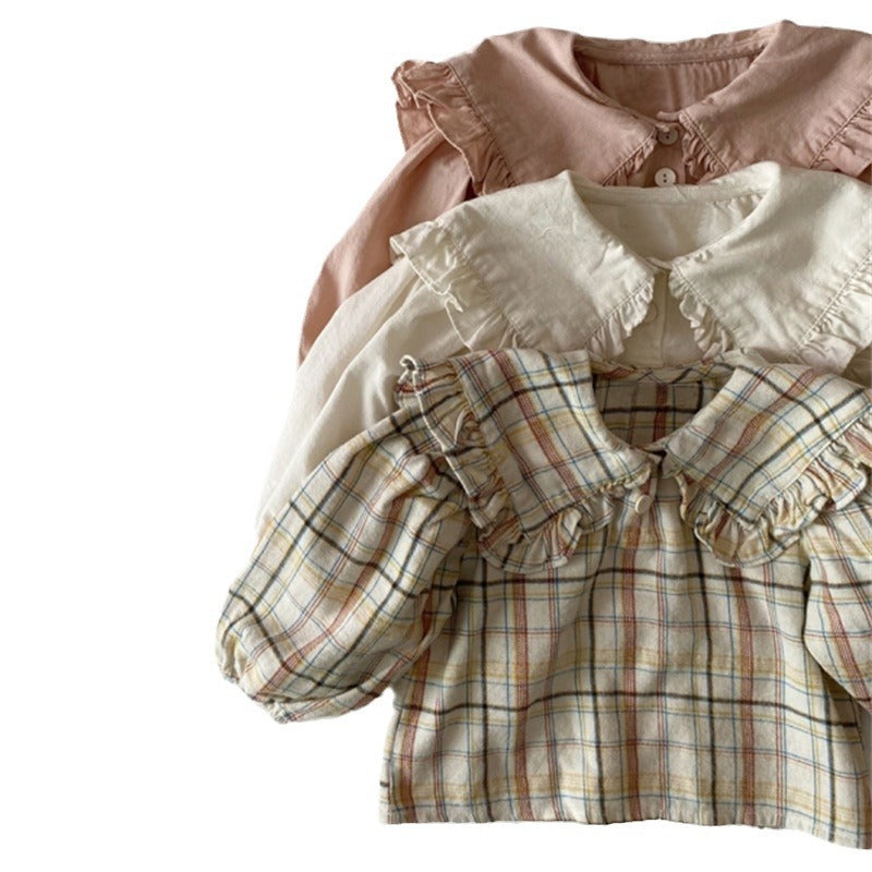Girl baby lace lapel base long sleeved casual shirt