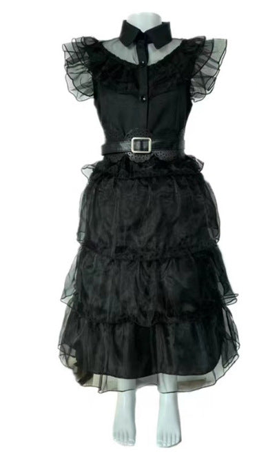 Wednesday Addams Halloween Black Dress Cosplay Costume
