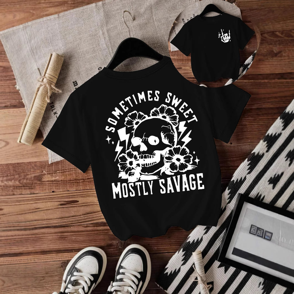 T-shirt women Halloween skull round neck