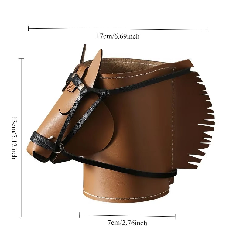 Leather Horse Head Storage Box, Makeup & Jewelry Organizer for Desk, Living Room & Study
