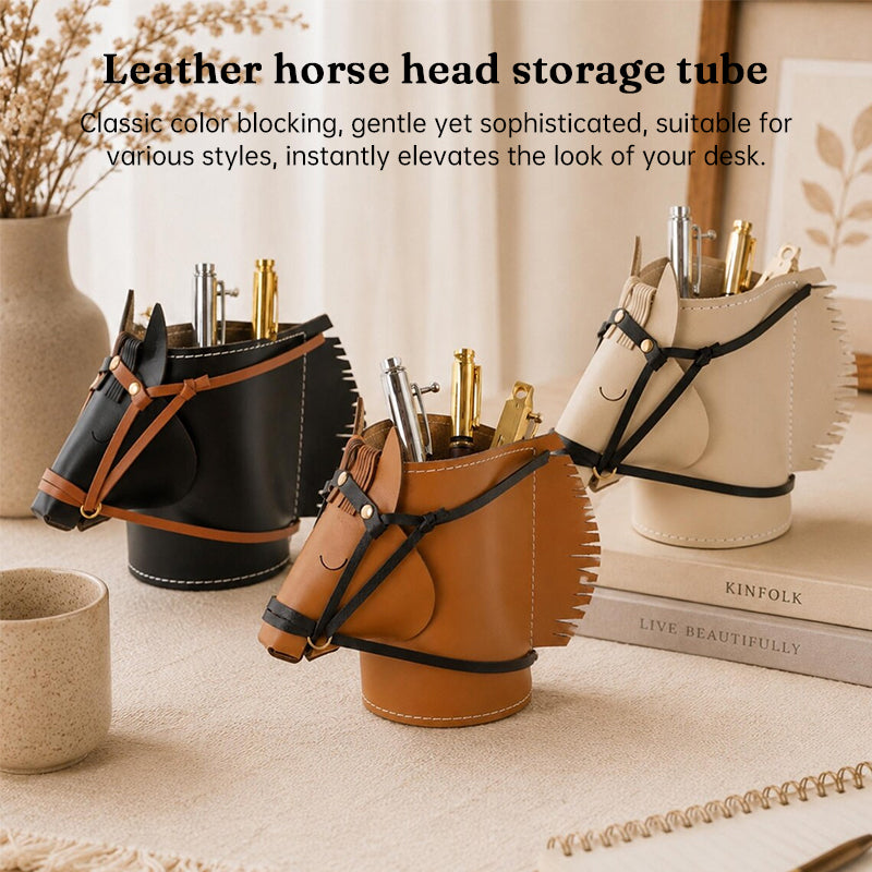 Leather Horse Head Storage Box, Makeup & Jewelry Organizer for Desk, Living Room & Study