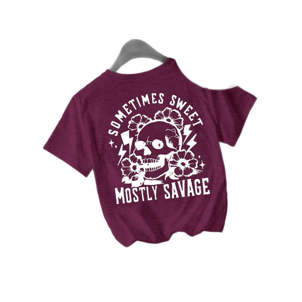 T-shirt women Halloween skull round neck