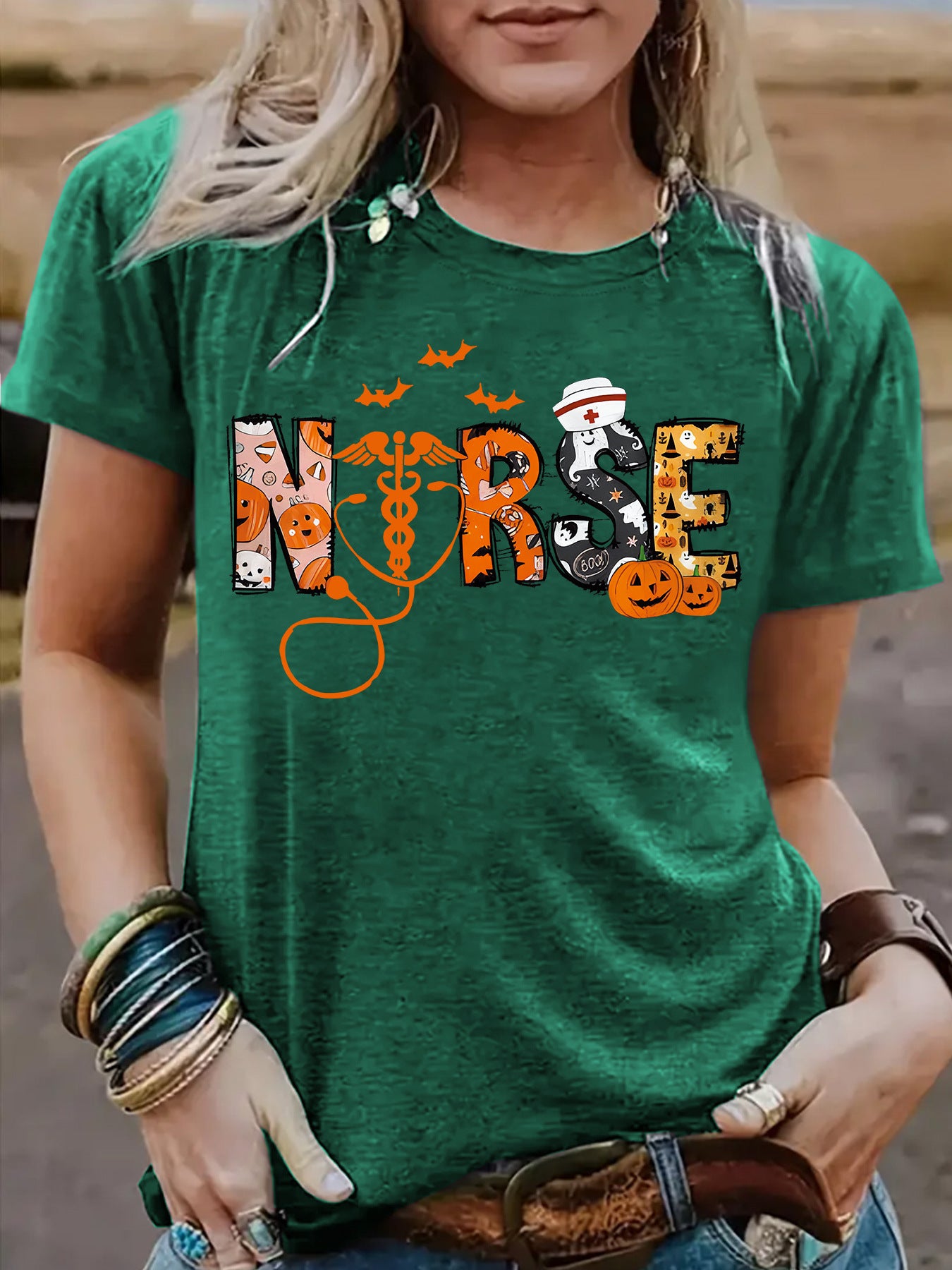Halloween printed short sleeved t-shirt for women