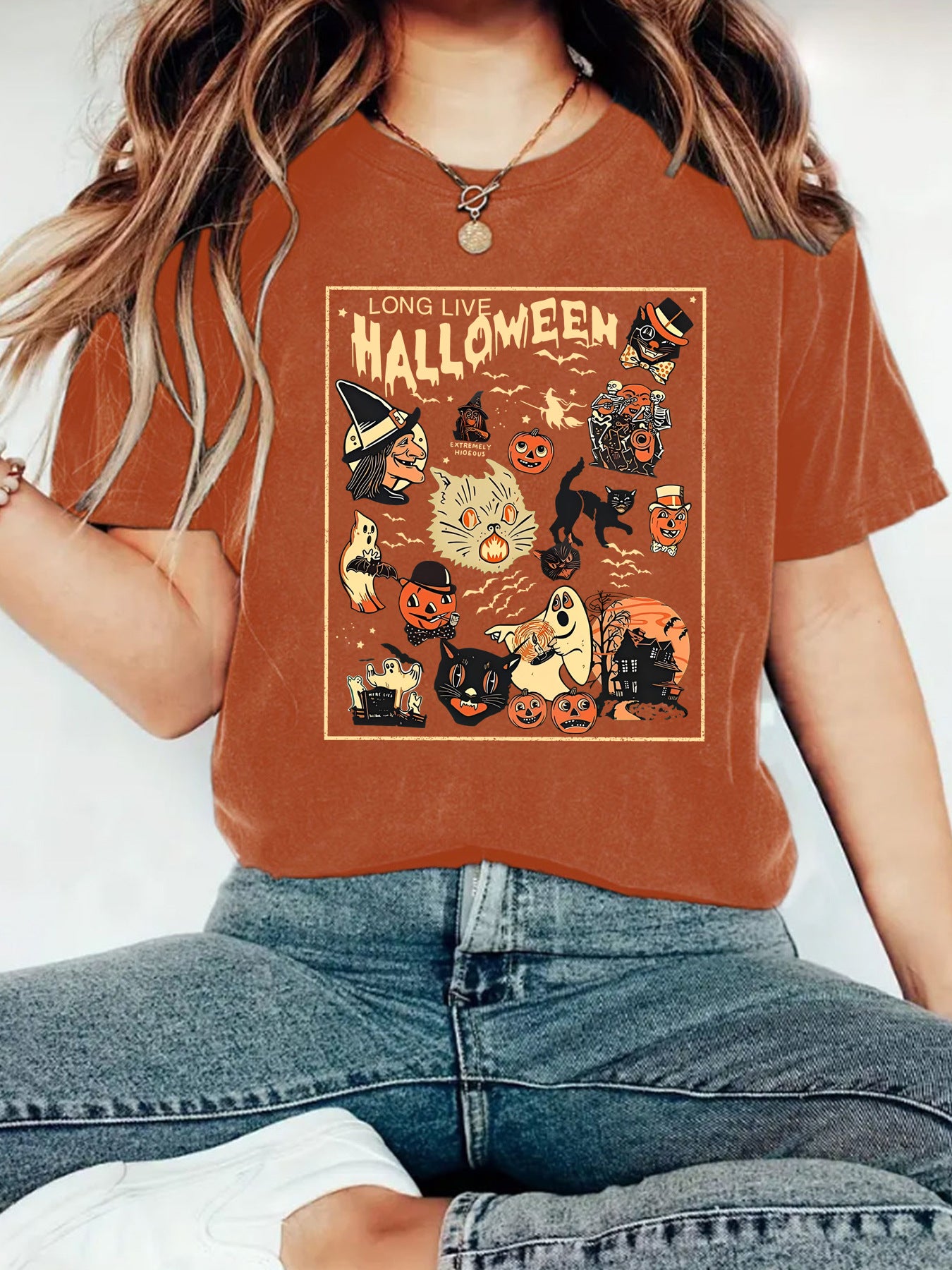 HALLOWEEN Pattern Round Neck Short Sleeve