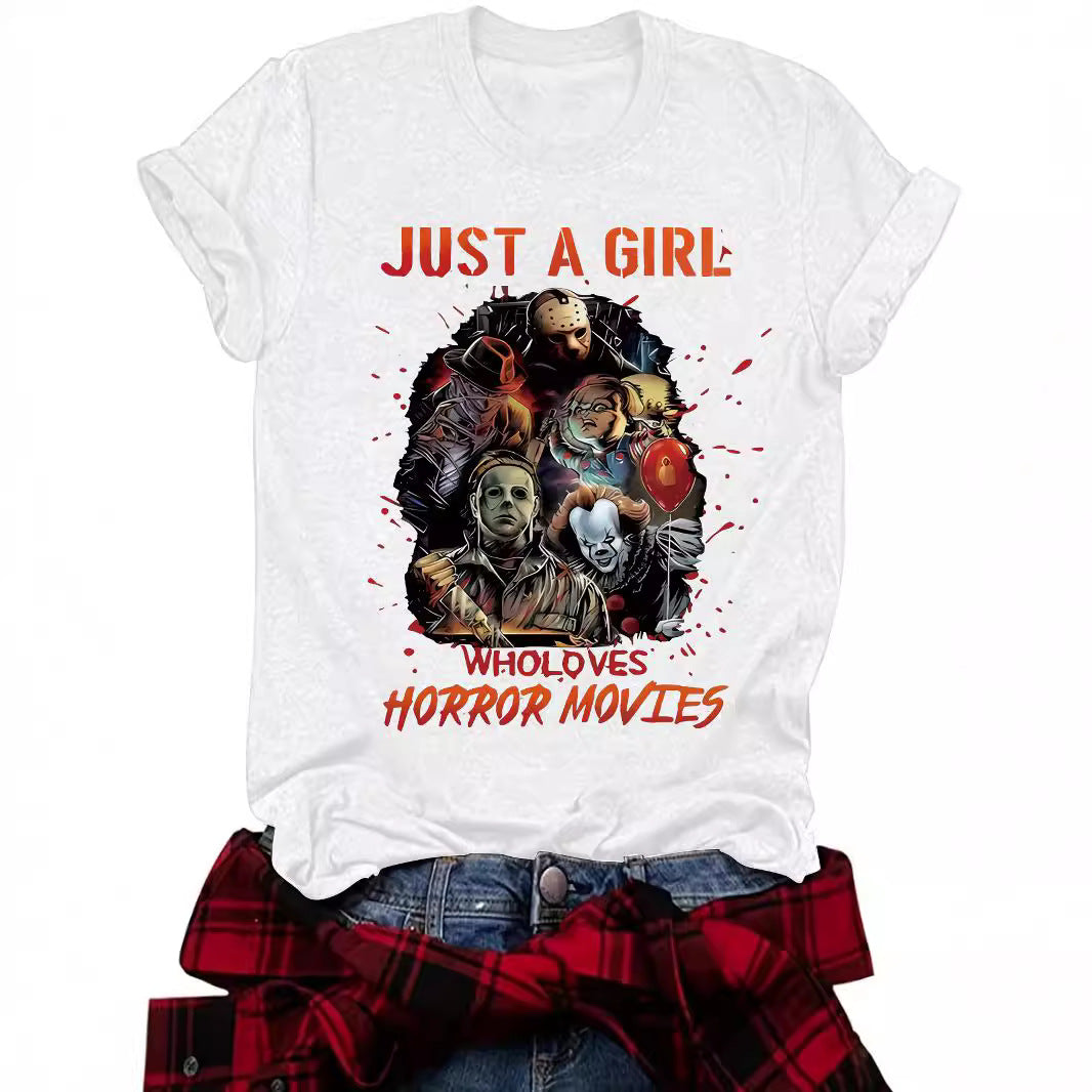 Halloween pattern round neck short sleeved shirt