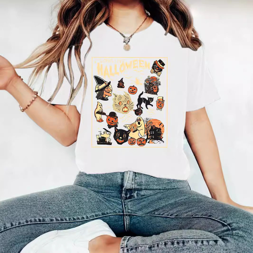 HALLOWEEN Pattern Round Neck Short Sleeve