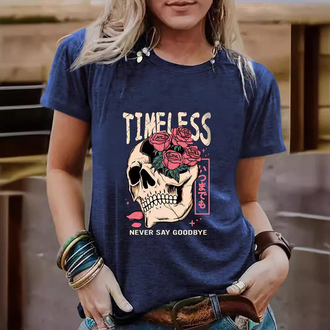 Halloween pattern round neck short sleeved shirt