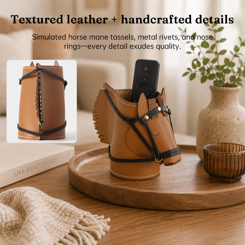 Leather Horse Head Storage Box, Makeup & Jewelry Organizer for Desk, Living Room & Study