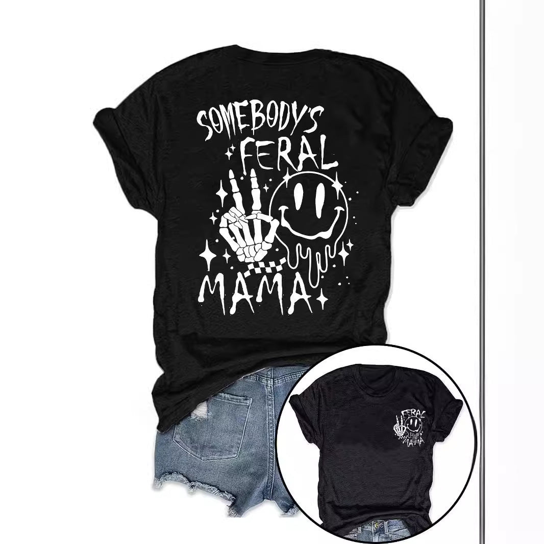 Halloween pattern round neck short sleeved shirt