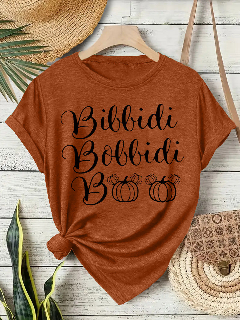 Halloween horror element printed loose T-shirt