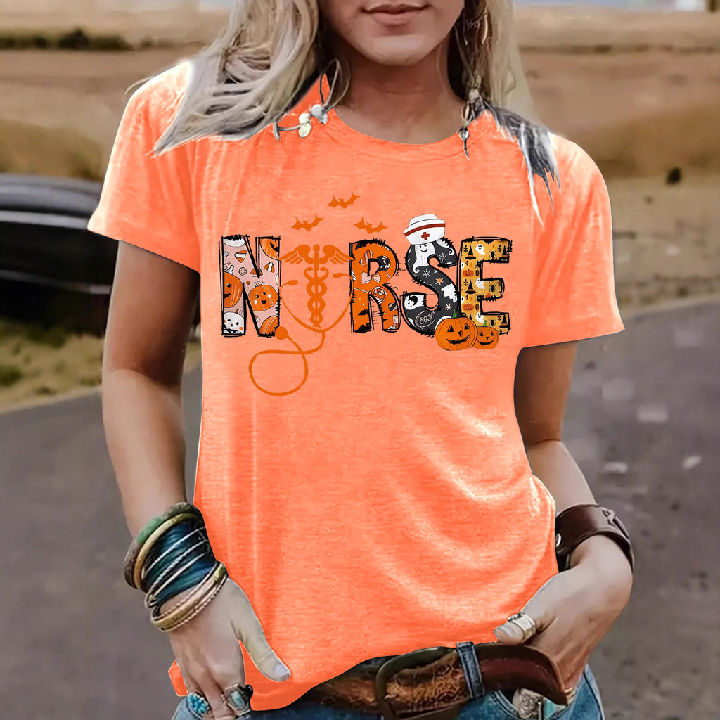 Halloween printed short sleeved t-shirt for women