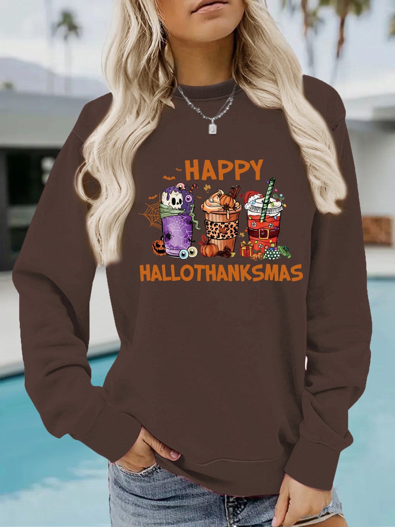 Long sleeved round neck happy Halloween