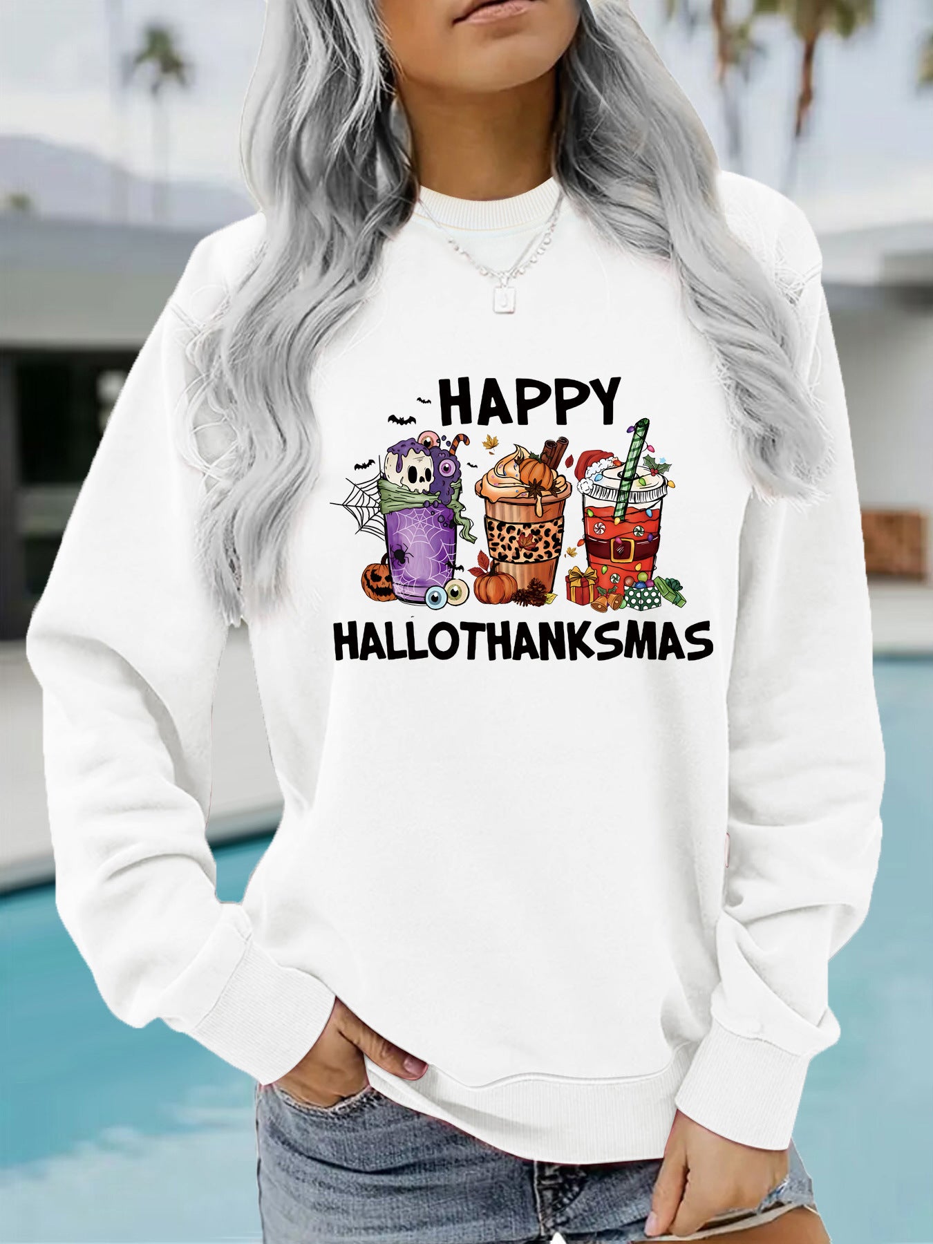 Long sleeved round neck happy Halloween