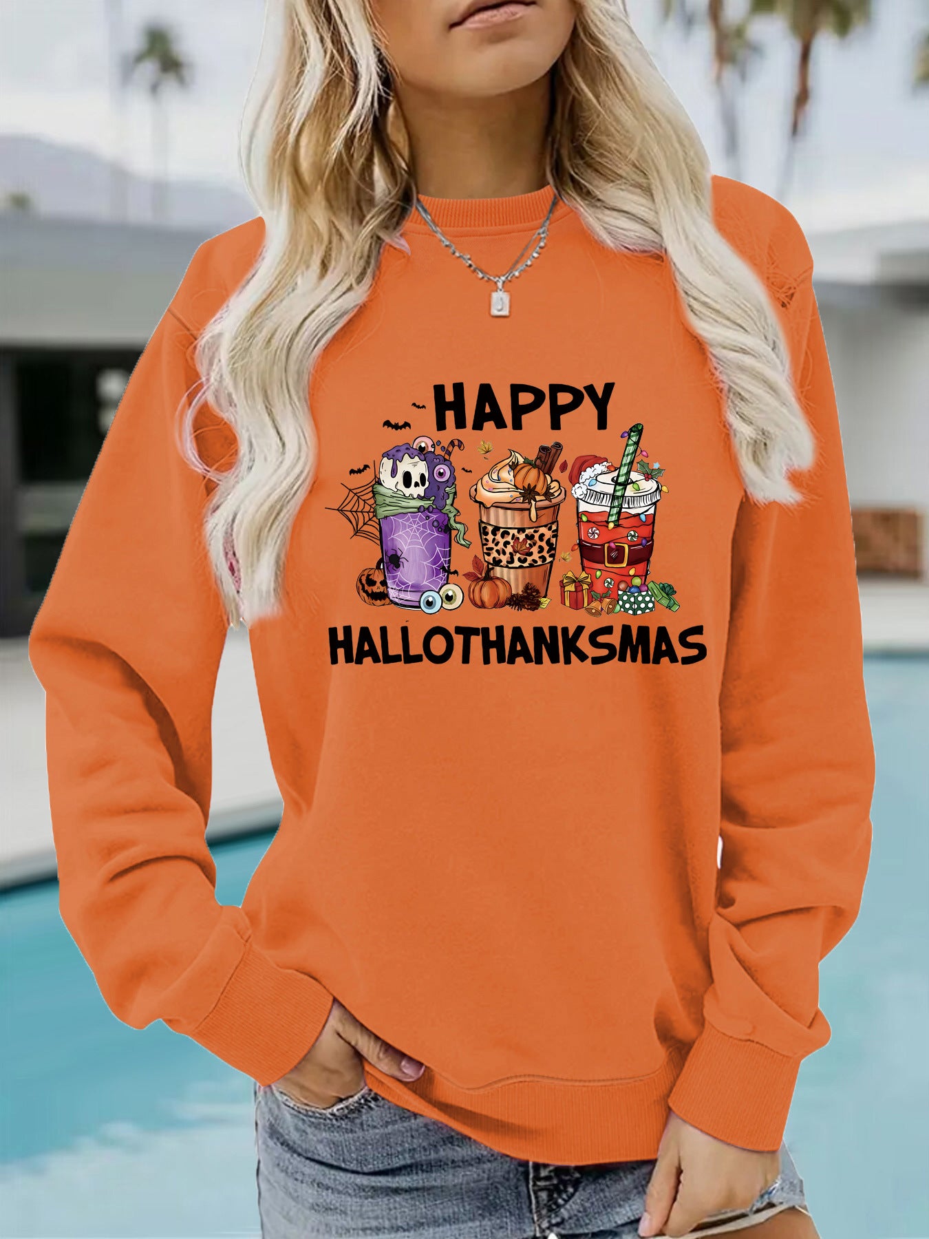 Long sleeved round neck happy Halloween