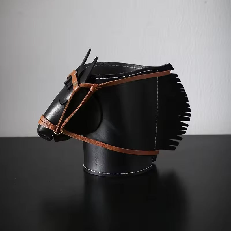 Leather Horse Head Storage Box, Makeup & Jewelry Organizer for Desk, Living Room & Study
