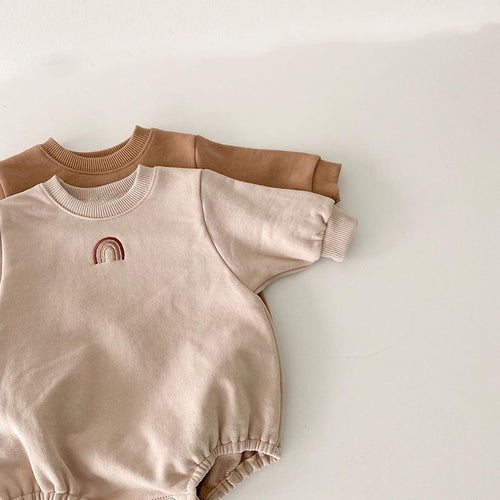 Baby crawling clothes rainbow embroidery bag fart jumpsuit