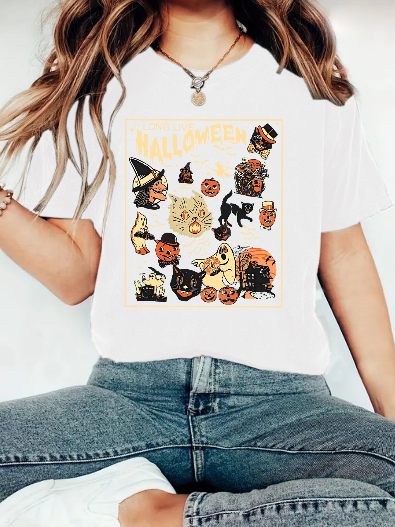 HALLOWEEN Pattern Round Neck Short Sleeve
