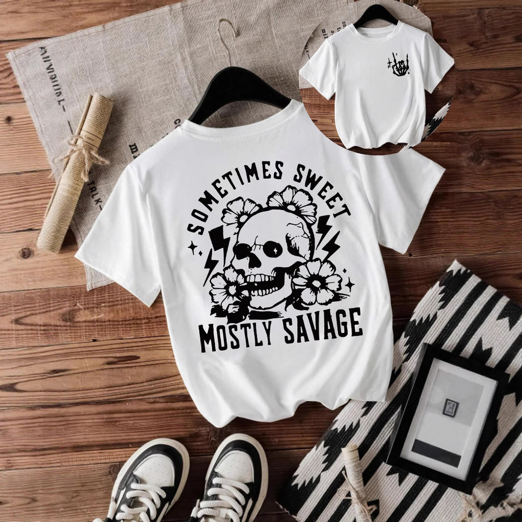 T-shirt women Halloween skull round neck