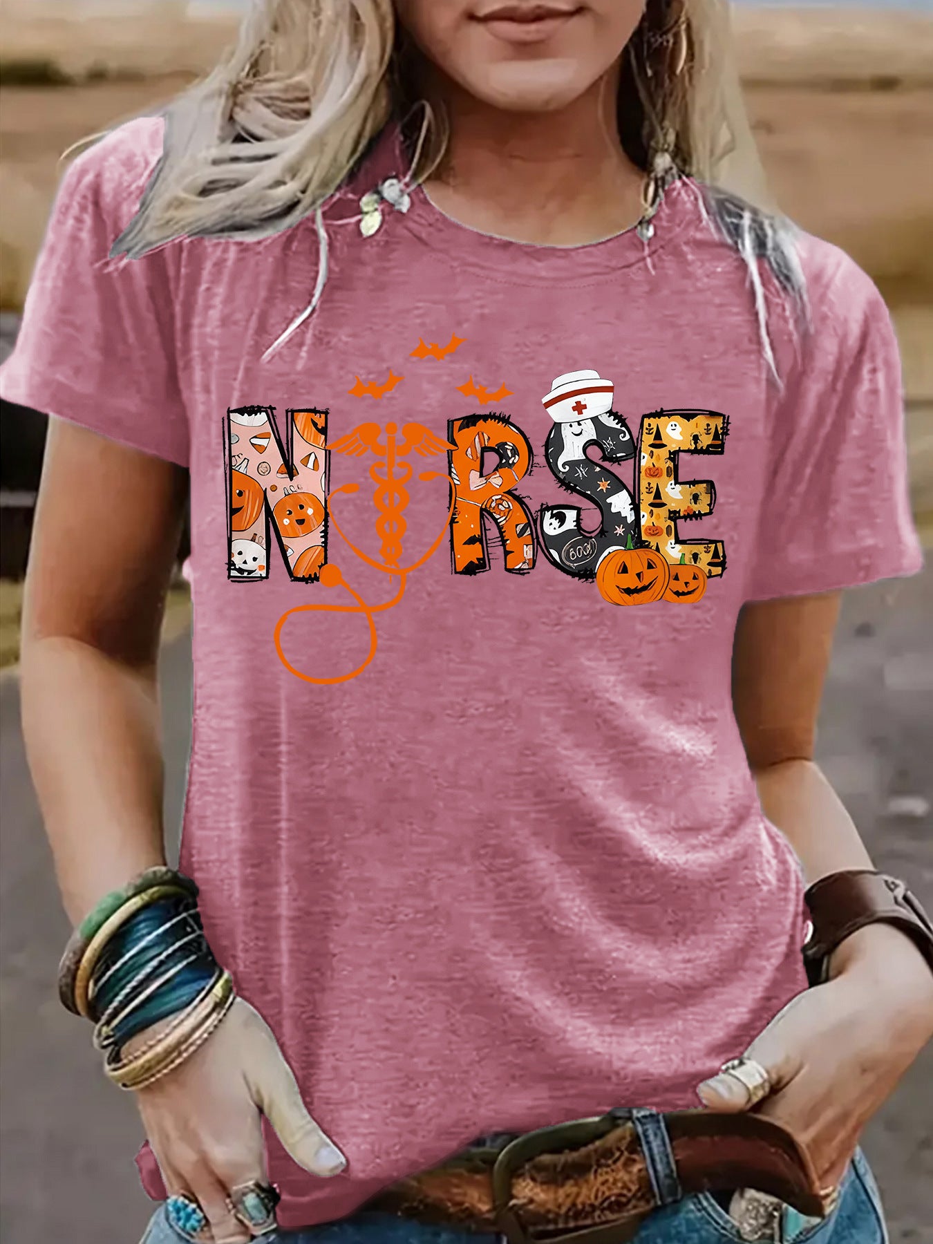 Halloween printed short sleeved t-shirt for women